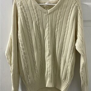 Brandy Melville Cream V-Neck Sweater with Ribbed Knit